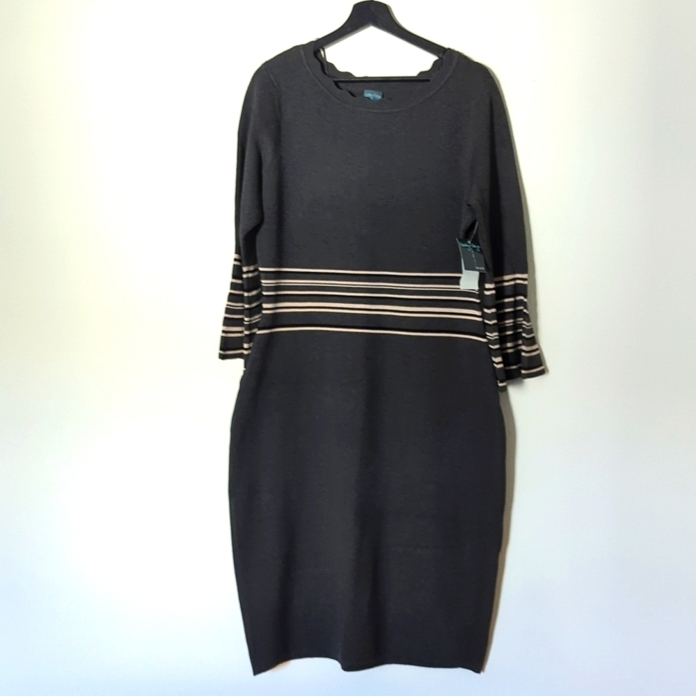 Gabby & Skye Grey Bell Sleeve Stripe Trim Women's XL Sweater Dress